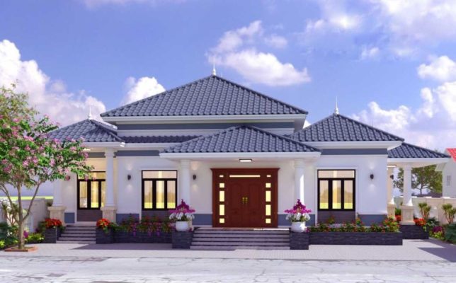 Mẫu nhà vườn 200m2 đẹp 1 tầng mái thái
