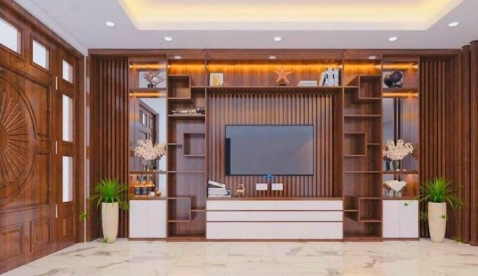 Vách gỗ ốp tường phòng khách